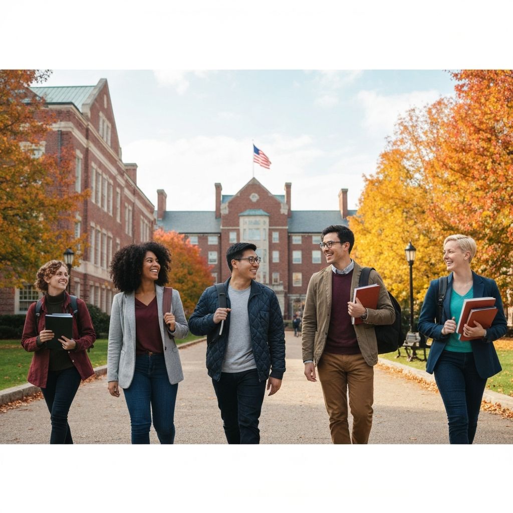 International students walking on American university campus