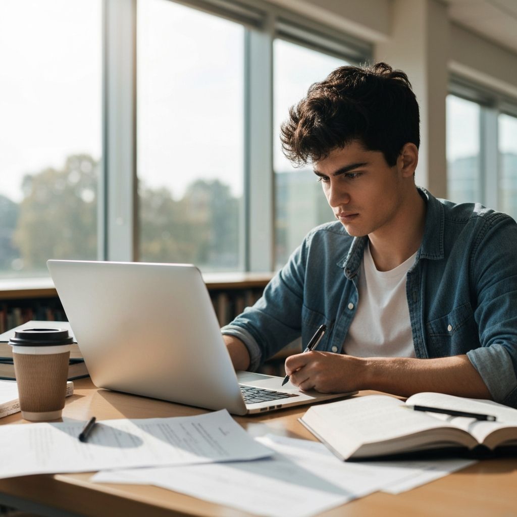 Student writing Statement of Purpose for visa application